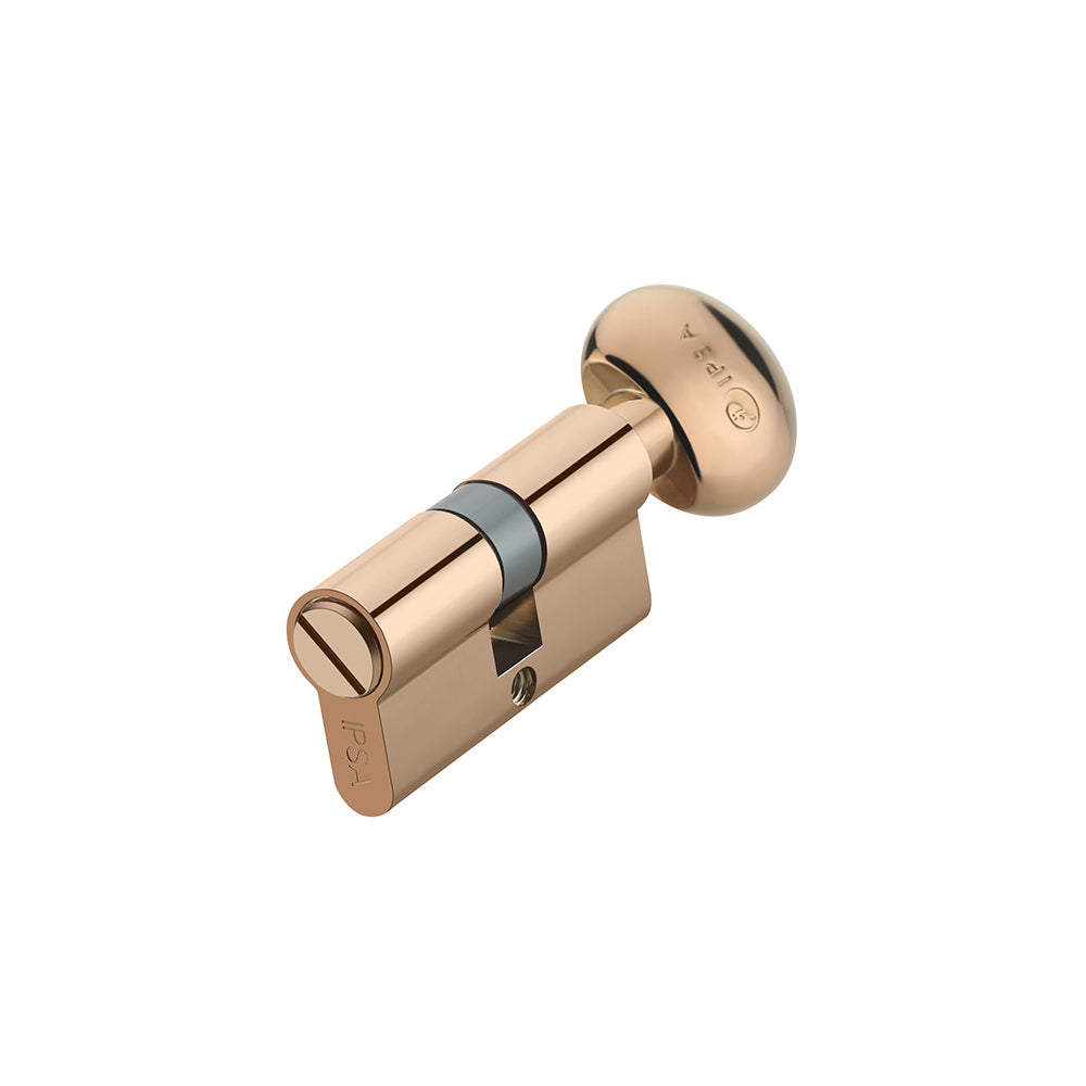 IPSA Euro Cylinder Lock One Side Coin & Knob 60mm Lock for Home, Office and Apartment Doors | Door Thickness 30-38 mm Rose Gold Finish
